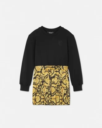 Rochie pentru copii din bumbac jersey și twill cu imprimeu