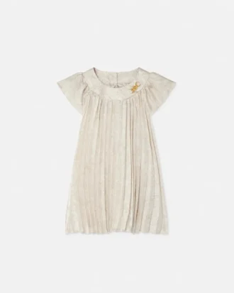 Rochie plisată din twill cu imprimeu pentru copii