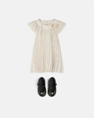 Rochie plisată din twill cu imprimeu pentru copii