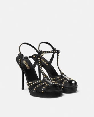 Sandale din piele cu ornamente în formă de V 120 mm