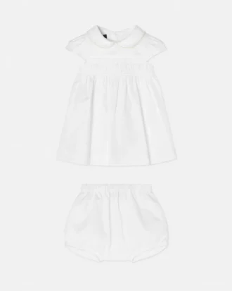 Set rochie din poplin de bumbac brodat pentru bebeluși