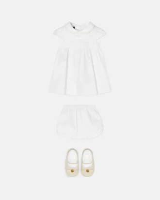 Set rochie din poplin de bumbac brodat pentru bebeluși