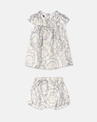 Set rochie din twill de mătase imprimat pentru bebeluși