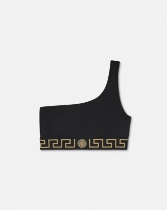 Top de bikini cu un singur umăr din jacquard Top de bikini cu un singur umăr din jacquard