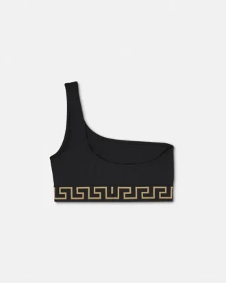 Top de bikini cu un singur umăr din jacquard Top de bikini cu un singur umăr din jacquard