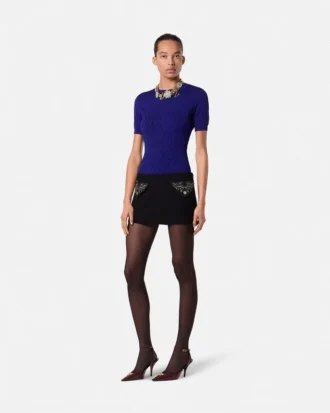 Tricou ajustat din viscoză elastică jacquard