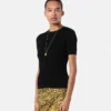 Tricou ajustat din viscoză elastică jacquard Tricou ajustat din viscoză elastică jacquard