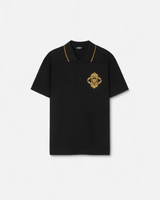 Tricou polo brodat cu motiv arhitectural baroc