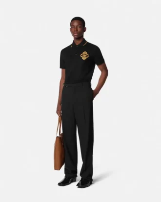 Tricou polo brodat cu motiv arhitectural baroc