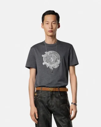 Tricou slim fit din bumbac jersey brodat