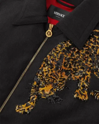 Versace Leopard Mélange Wool Blouson Jacket Versace Leopard Mélange Wool Blouson Jacket